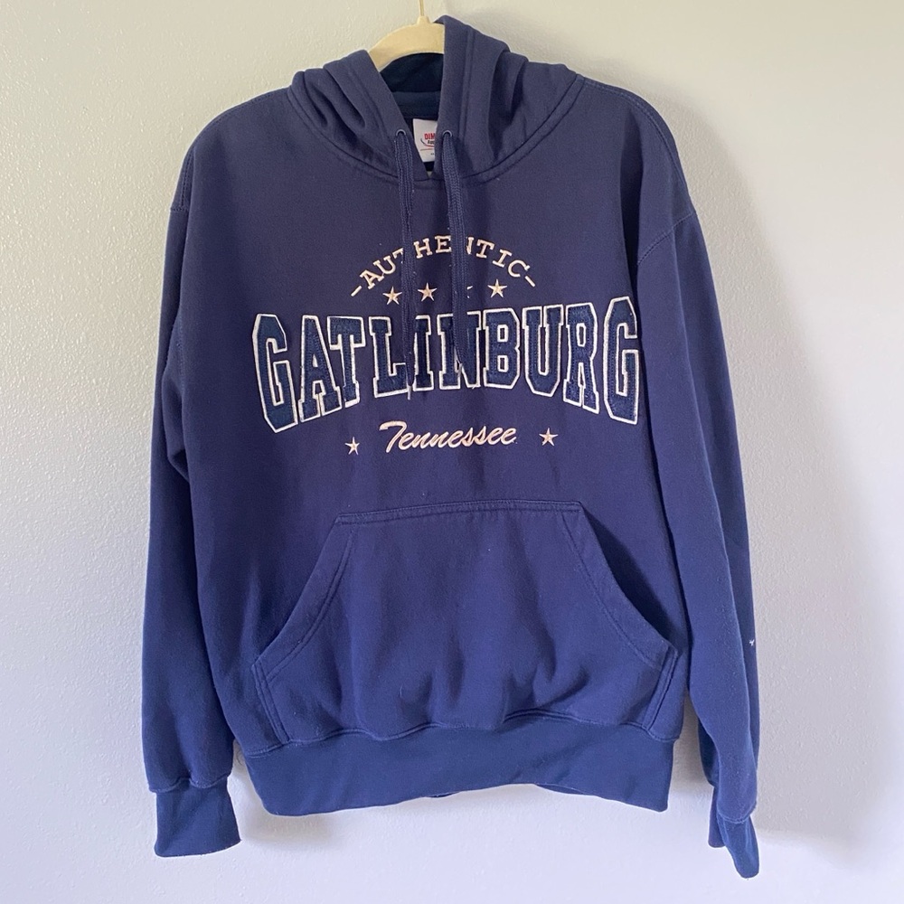 Unisex Gatlinburg Tennessee navy graphic hoodie size M fleece lined tourist warm